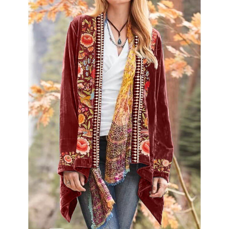 Women's bohemian flower pattern cardigan fashionable casual cardigan