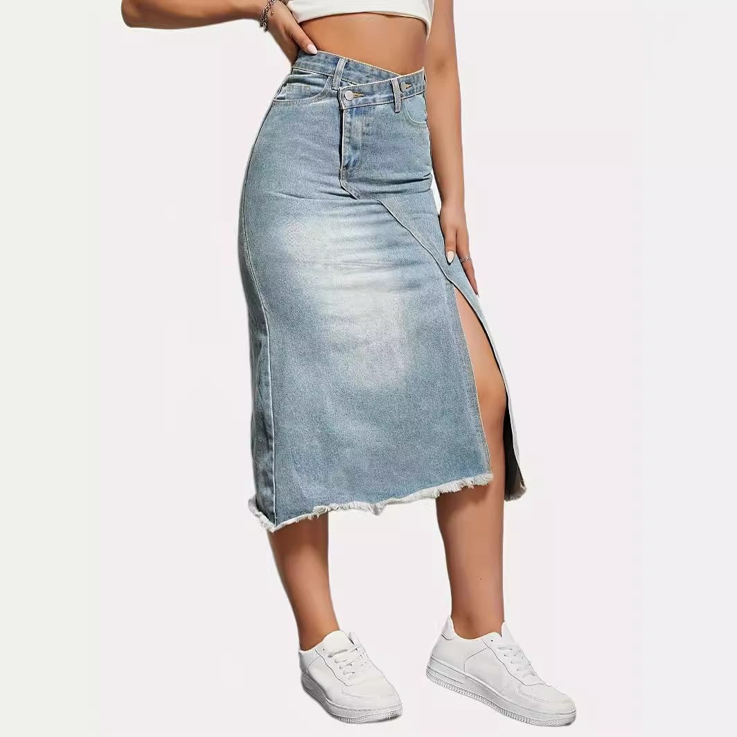 Women's Deconstructed Split High Waist Denim Skirt Cotton High Waist Slim Design Skirt For Women