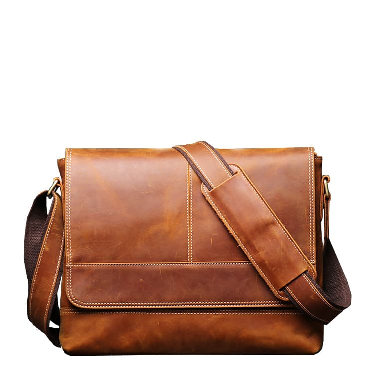 Men's Vintage Genuine Leather Shoulder Bag, New Crazy Horse Skin Crossbody Bag, Large Capacity A4 File Bag, Fashionable, Neutral, and High Grade