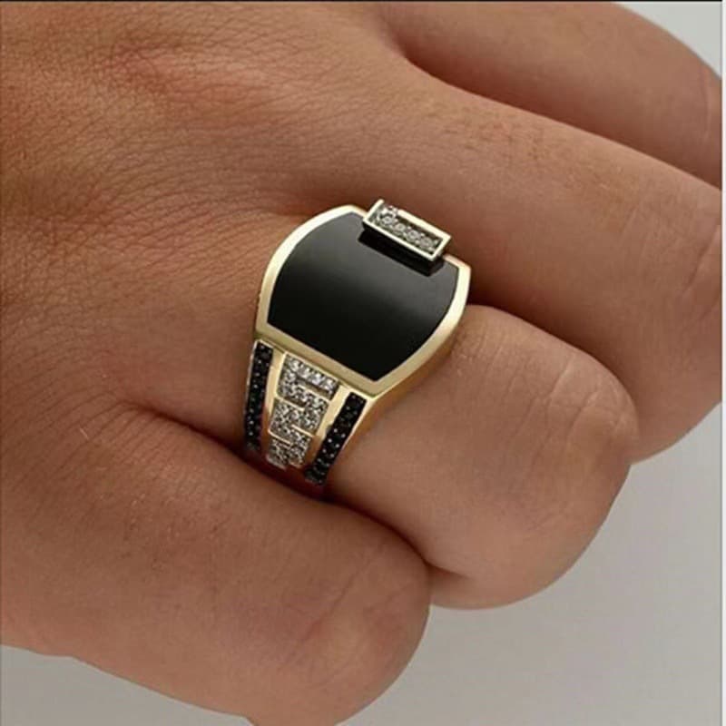 Hip Hop Style Business Black Enamel Micro Set Zircon Simulated Diamond Trendy Men's Jewelry Ring