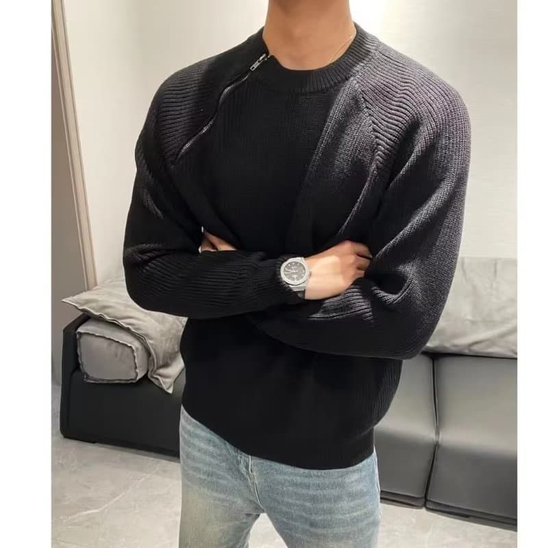 Men's Clothing fashion zipper round neck lazy style sweater men's versatile casual loose knitted sweater
