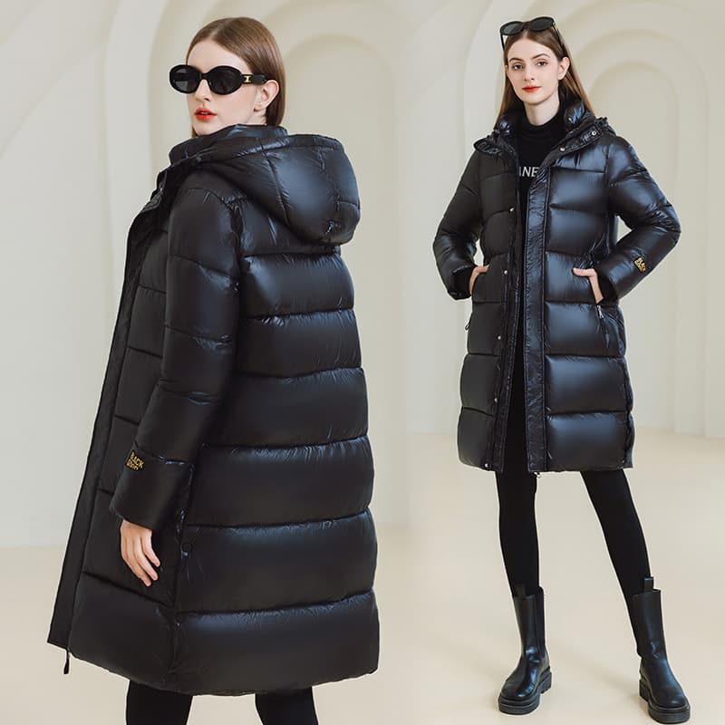 Women's Clothing 2024 Black and Gold Cotton Long Cotton Jacket with Heating Lining Couple's Northern Cold resistant Coat Wholesale