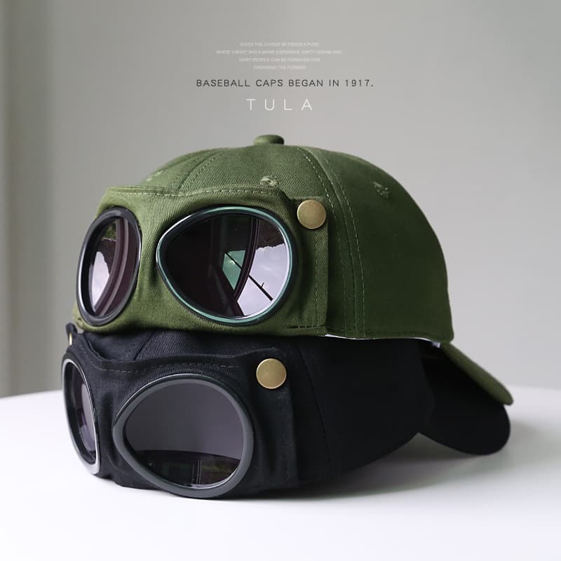 Vintage - Style Baseball Cap With Goggles - Retro Pilot Hat For Outdoor, Cosplay, Fashion