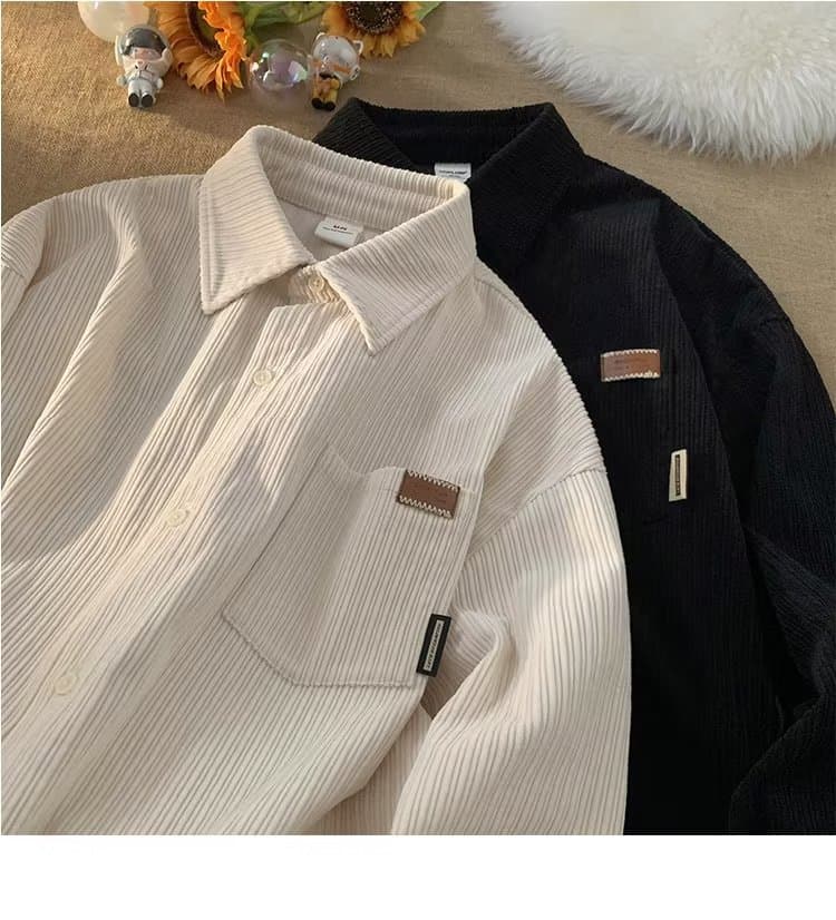 Corduroy new shirt men's high street trend youth fashion long sleeved inch shirt retro loose shirt jacket