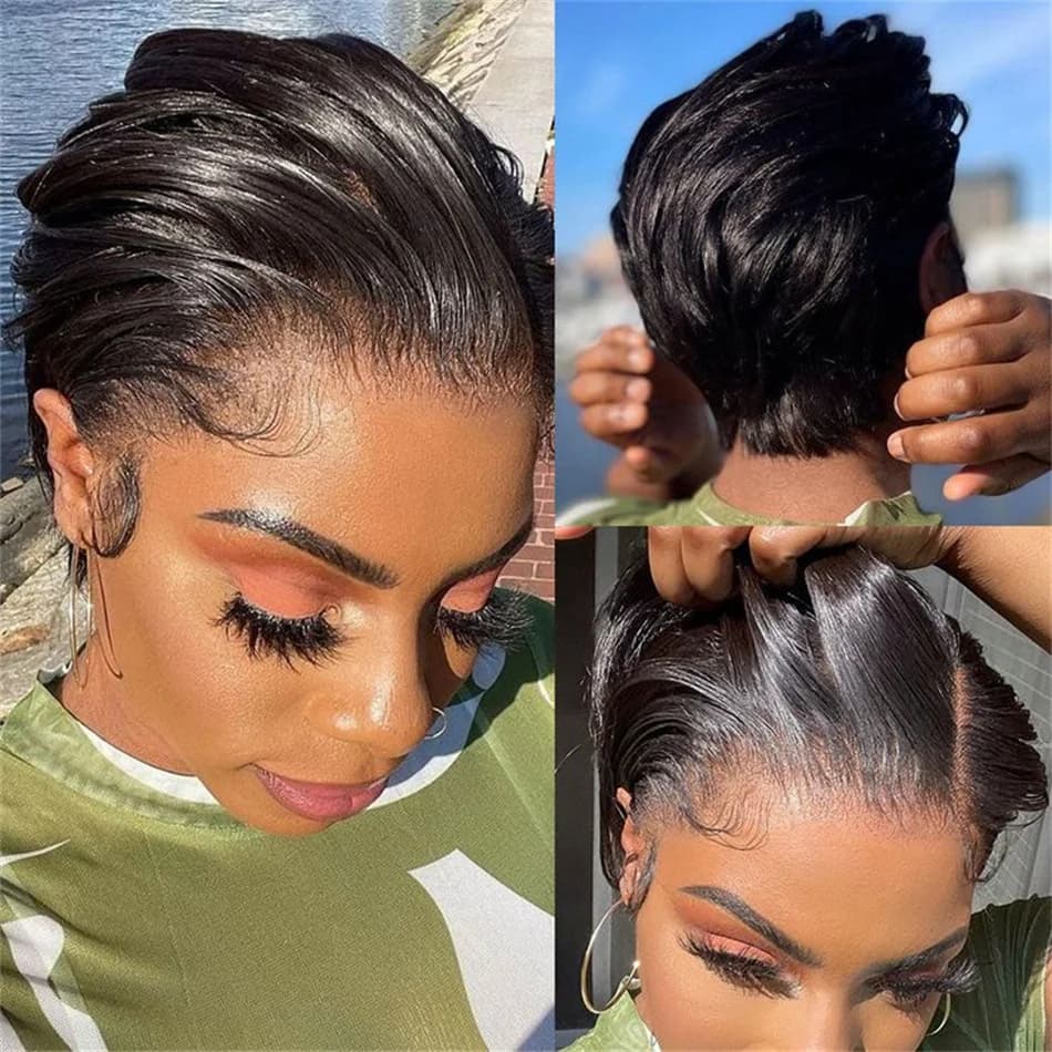 Short Bob Pixie Cut Human Hair Wig 13x4 Lace Fronta for Women Highlighted Straight Wig