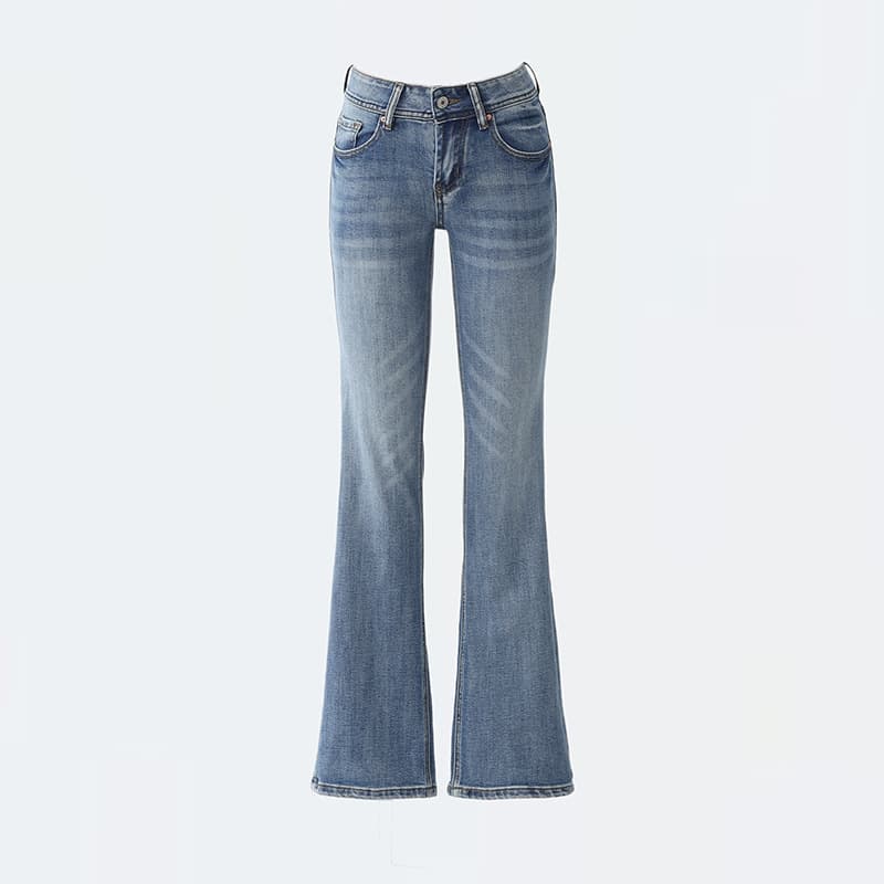Vêtements pour femmes automne et hiver rétro fille chaude taille basse pantalon évasé simple et polyvalent slim fit stretch jeans