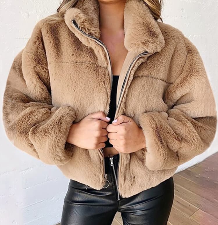 ​​Women's Faux Fur Zip-Up Jacket – Cozy Winter Coat With Stand Collar, Oversized Fleece Outerwear For Fall & Winter (S-5XL, 8 Colors)​​