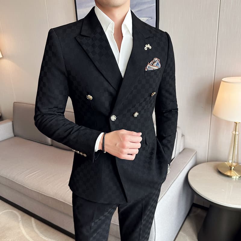 Men's Clothing [RegalStitch] Men's Slim Fit Suit - Double Breasted Plaid | Premium Business & Wedding Attire