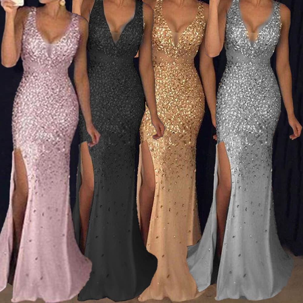 2025 Summer Spring New Elegant Graceful Split Bronzing Dress Long Evening Dress Sleeveless Strapless High Waist Sexy