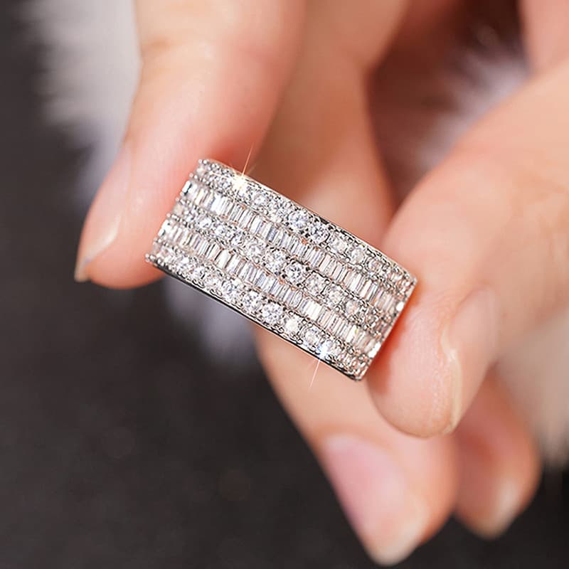 Cao Shi Half Circle Inlaid Zircon Shiny For Women Fashionable Unique Niche Party Jewelry Trendy Single Ring