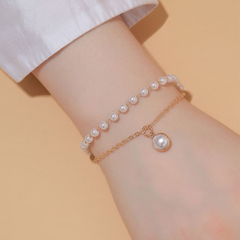Bohemian Vintage Ethnic Beach Vacation Female Women Bracelet Set Simple And Stylish Versatile Pearl Chain Bracelet