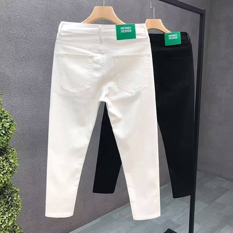 Men's Clothing White Slim Fitting Pants For Summer New Style Trendy Brand Youth Versatile Stretch Nine Point Pants