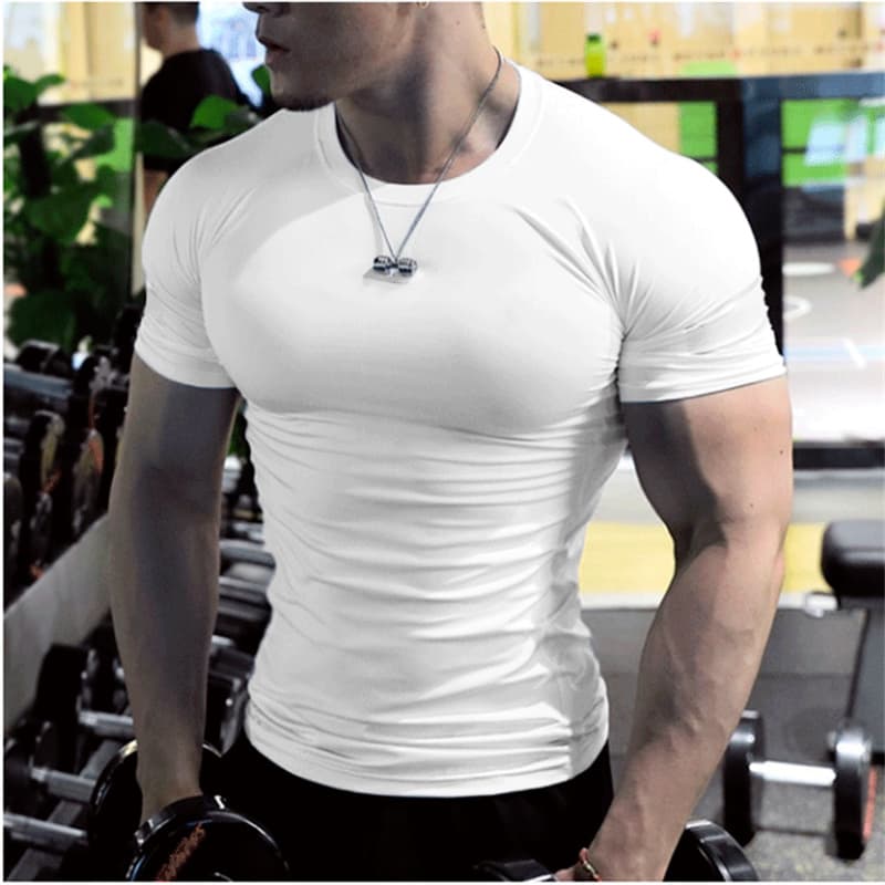 Summer Male T-Shirt Casual Soild White T Shirts Men Short Sleeve Top Oversized Compression Gym T-Shirts Streetwear Man Clothing