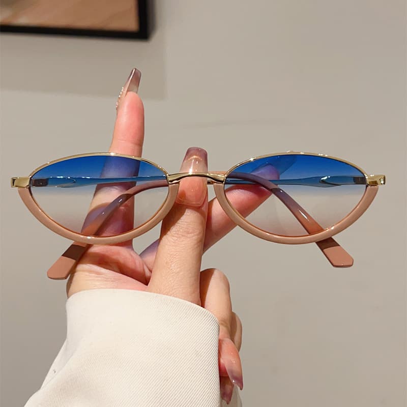 Trendy Triangle Cat Eye Metal Small Frame Sunglasses For Women, Summer Sun Protection Fashionable Street Style