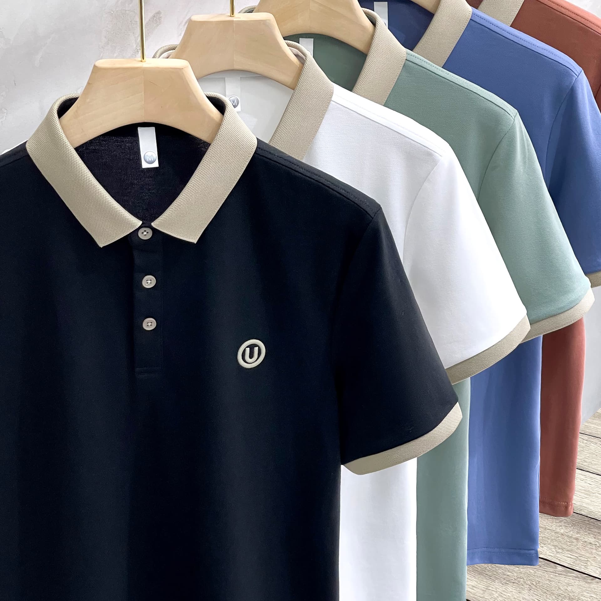 Foreign Trade Summer Ice Silk High-end Letter Embroidered Polo Shirt Men's Slim-fit Short-sleeved Lapp T-shirt Heavy Top