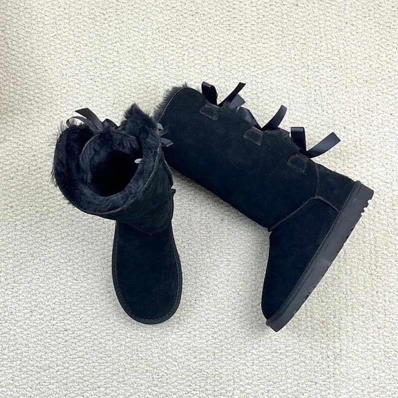 Bottes de neige mi-mollet à plateforme multi-nœuds pour femmes, collection 2026, chaudes, doublées de peluche, faciles à enfiler.