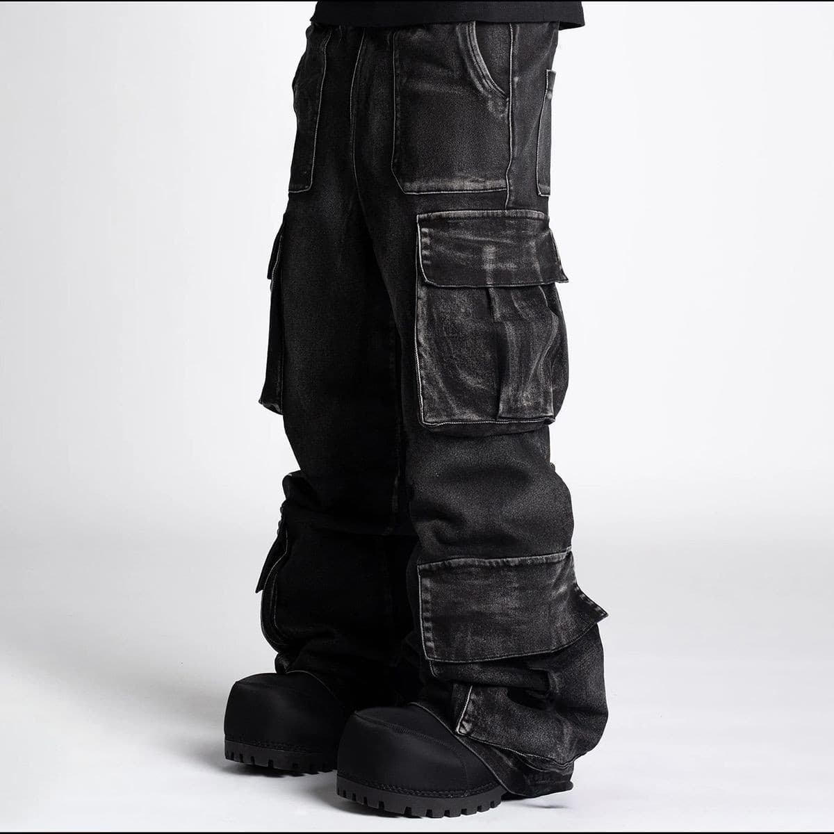 Men's Clothing Fashion Couple Distressed Washed Workwear Jeans Loose Wide Leg Casual Trousers
