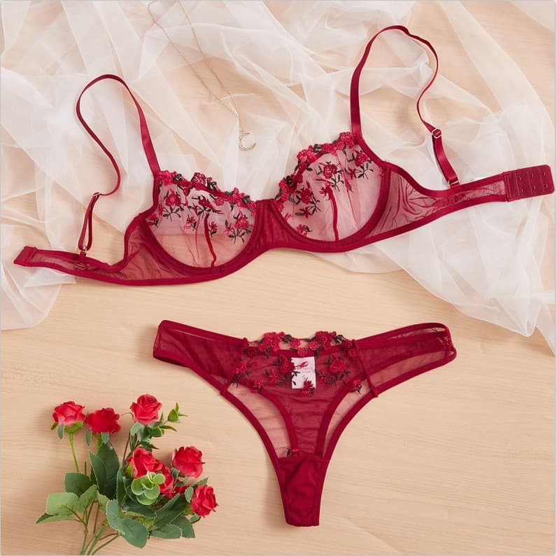 Underwear Sweet Sexy Low Waist Lace Sexy Lingerie Set Mesh Women's Lingerie Three Point