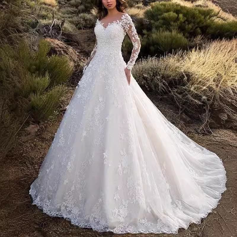 Sexy Heavy Industry Lace Wedding Dress With Flower Tail And Big Swing Evening Dress