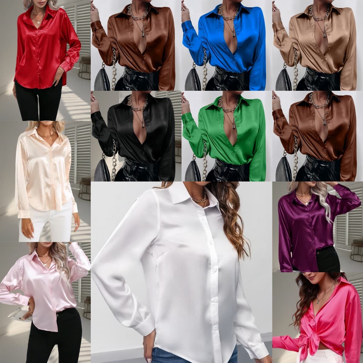Women's Clothing Satin Shirt Women's Satin Silk Long Sleeved Shirt New