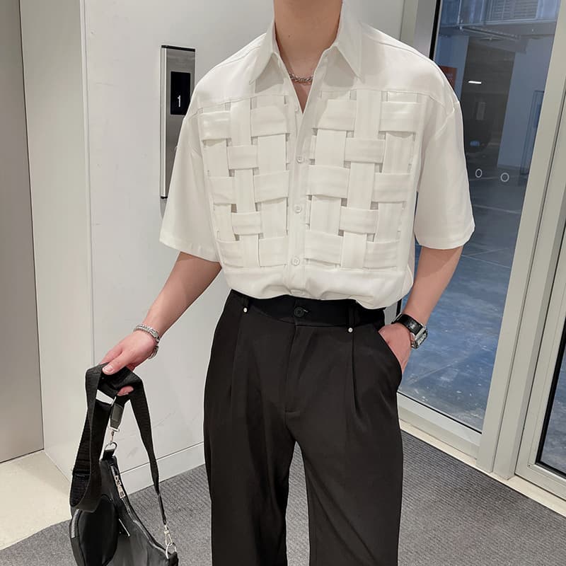Men's Clothing Woven Short Sleeved Shirt Red Five Point Sleeve Shirt Handsome Outer Wear