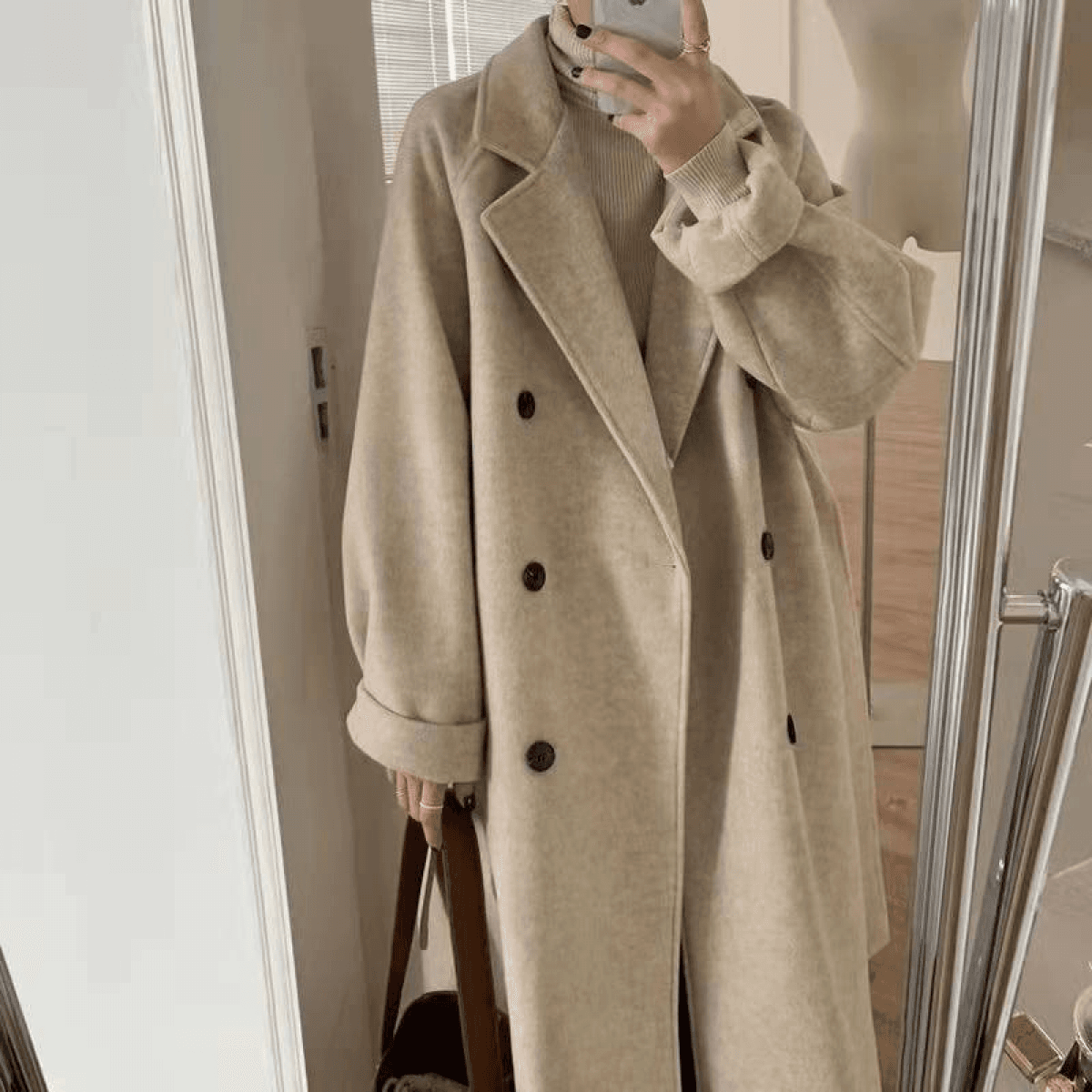 Xi Wu Women's Elegant Woolen Coat, Stylish And Warm Outerwear, Thickened Mid-length Jacket For Autumn And Winter, Hepburn Style