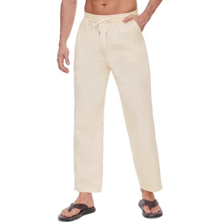 Men's Clothing Summer Hip Hop Breathable Linen Loose Casual Sports Solid Color Elastic Drawstring Straight Trousers