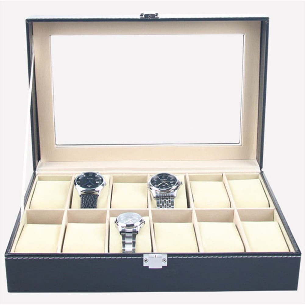 Qianbihe Watch Box Large Capacity Water-proof Anti-dust 12 Slots Exquisite Watch Storage Case For Office-1