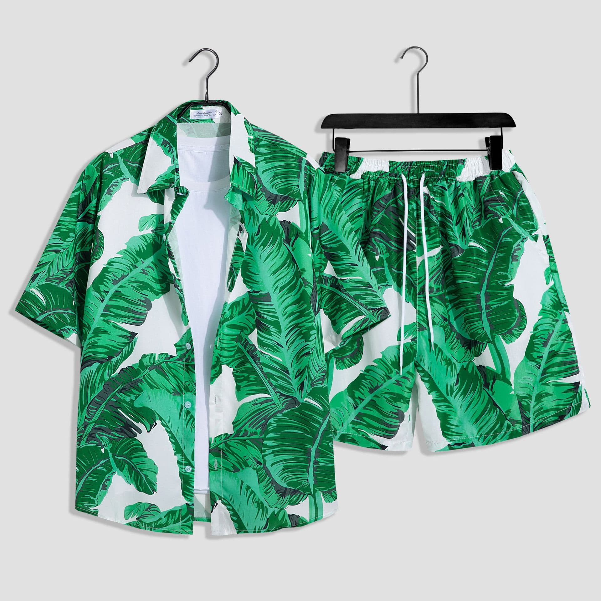 Men's Clothing seaside beach vacation suit men's loose plus size couple trendy short-sleeved floral shirt casual two-piece set