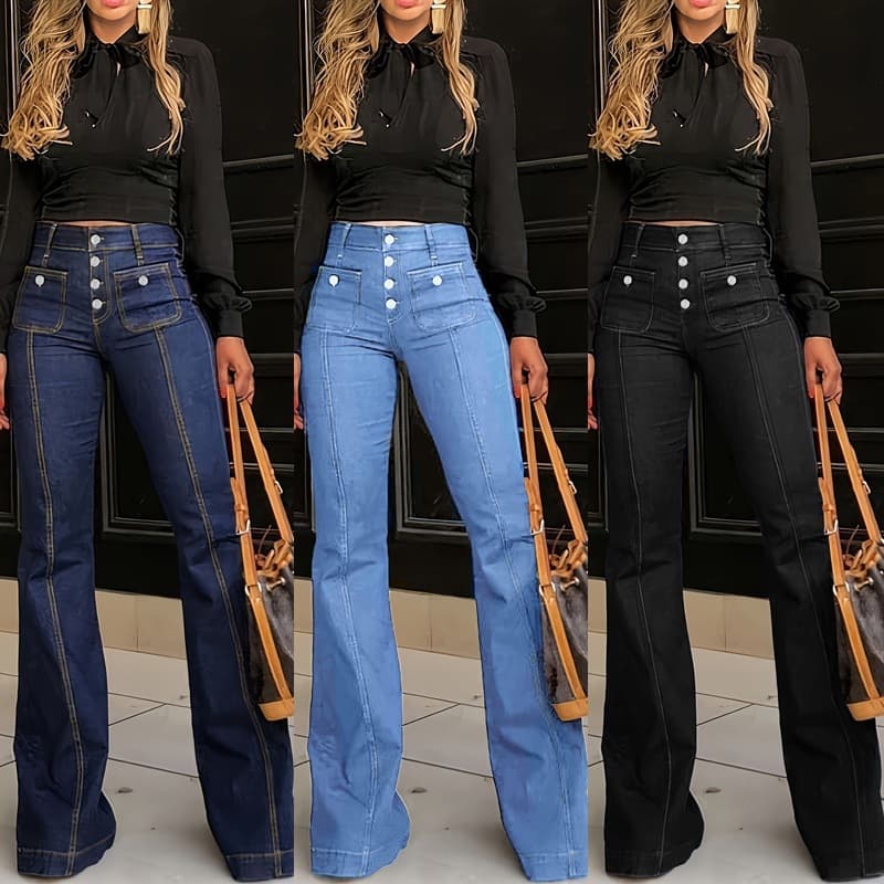 Women's Clothing Slimming And Stylish Flared High-Waisted Button-Fly Flare Jeans For Women – Slimming Vintage Bootcut Denim Pants With Stretch Fit