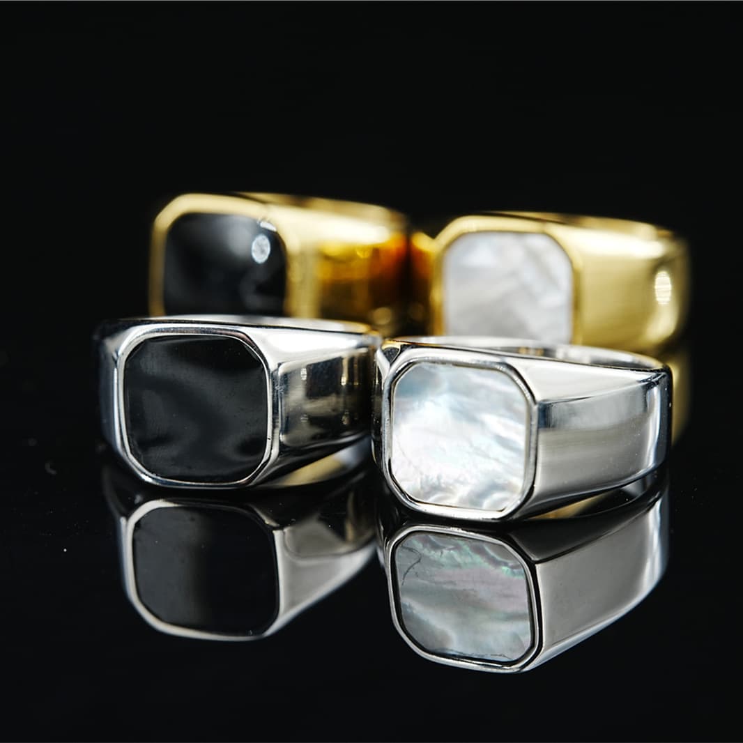 European And American Cross-Border Fashion Personality Square Gemstone Ring Light Luxury Retro Trendy Stainless Steel