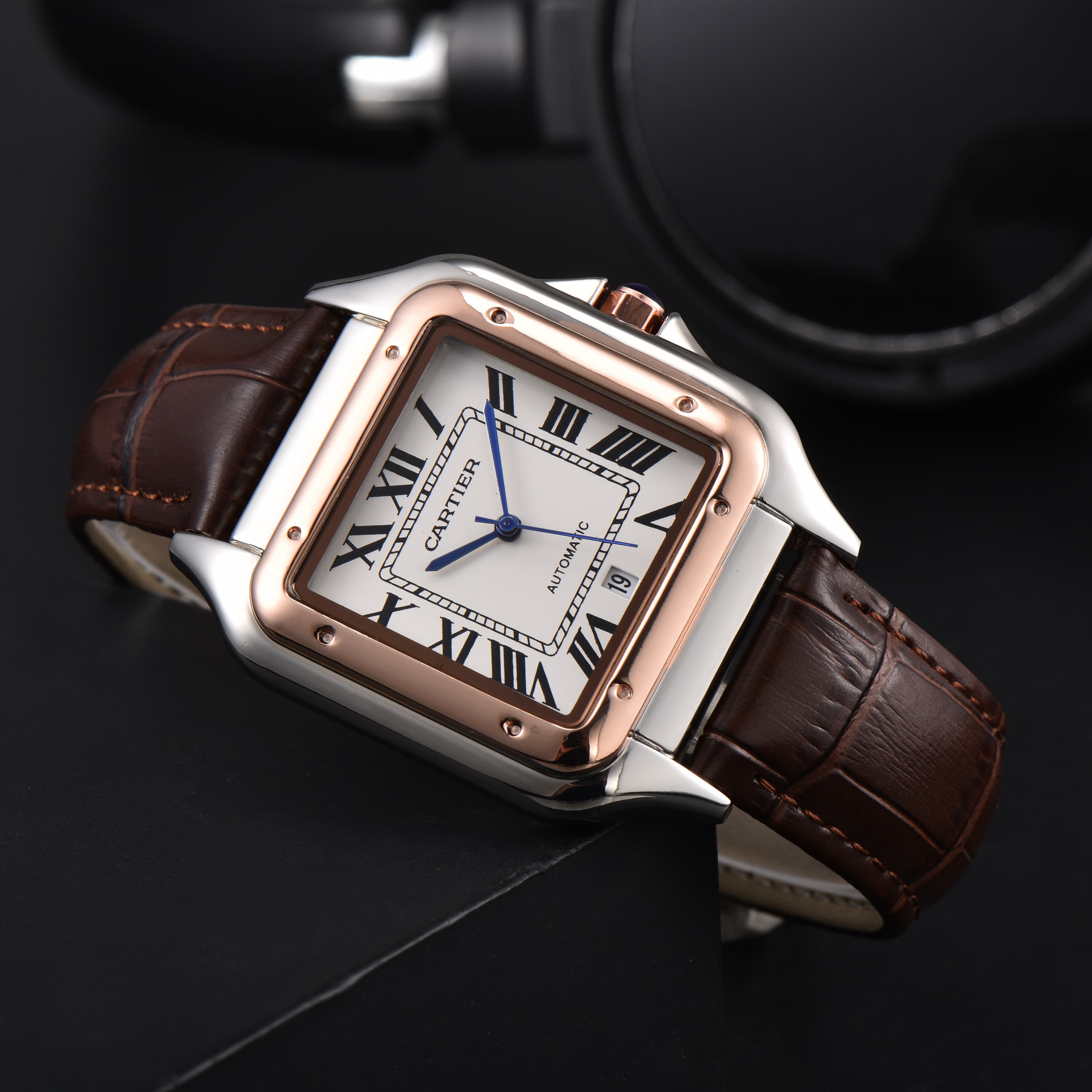 Montre homme à mouvement quartz, design carré classique, tendance incontournable