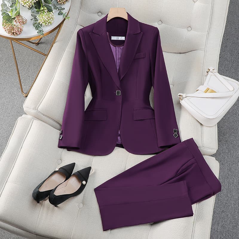 Women's Clothing Premium Suit Set – Tailored Blazer & Pants For Office Elegance (Black, Burgundy, Caramel, Purple) – Slim Fit Professional Outfit