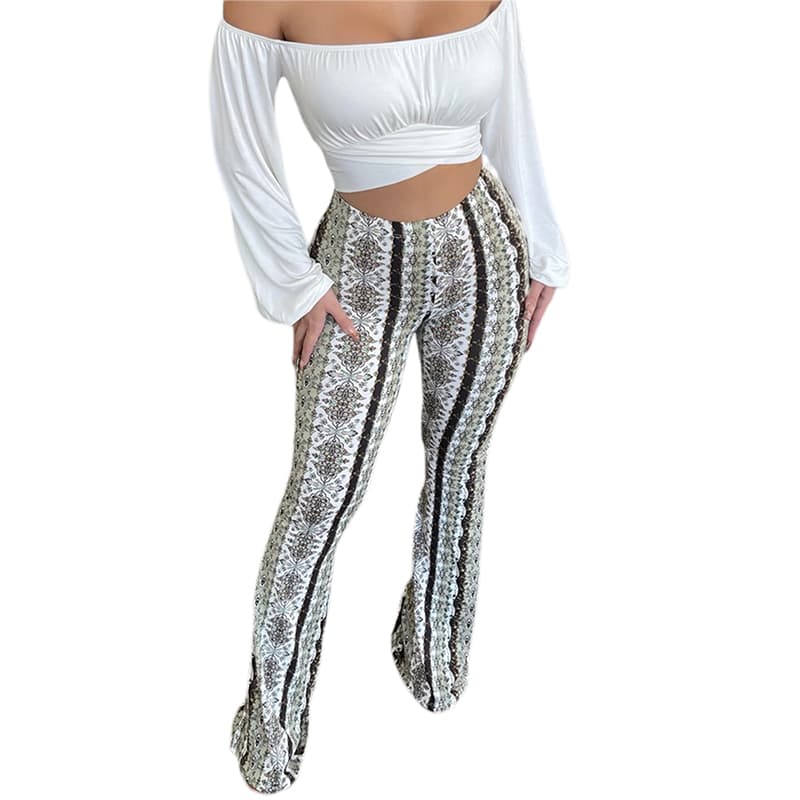 hot selling Women Flared Bell Bottoms Floral Boho High Waisted Fit Flare Leggings Stretchy Bootcut Yoga Hippie Pants