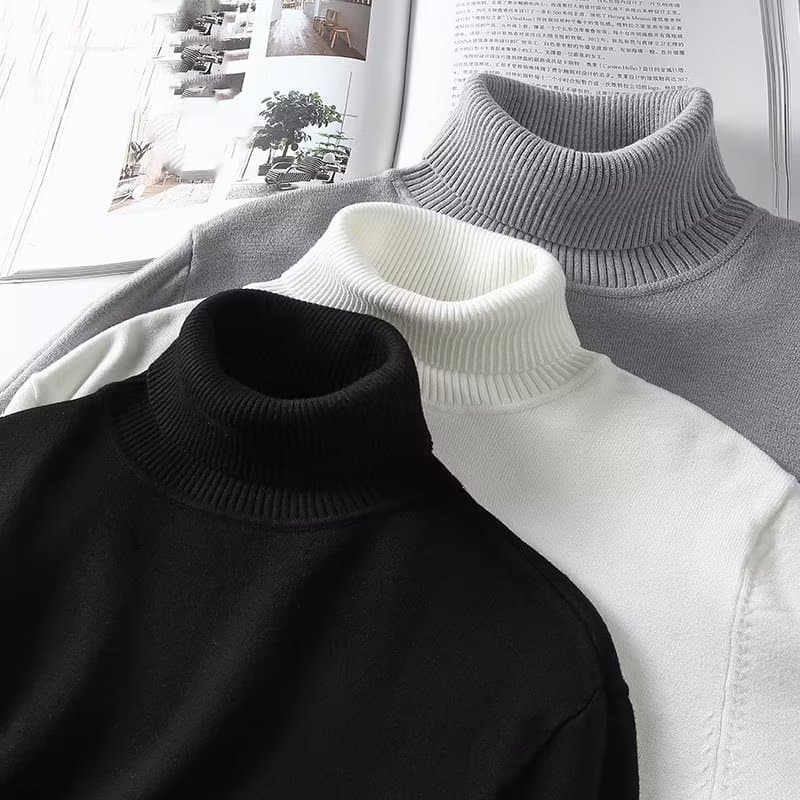 Men's Clothing High Neck Sweater Trendy Half Knitted Sweater Inner Wear Bottoming Shirt Versatile Youth