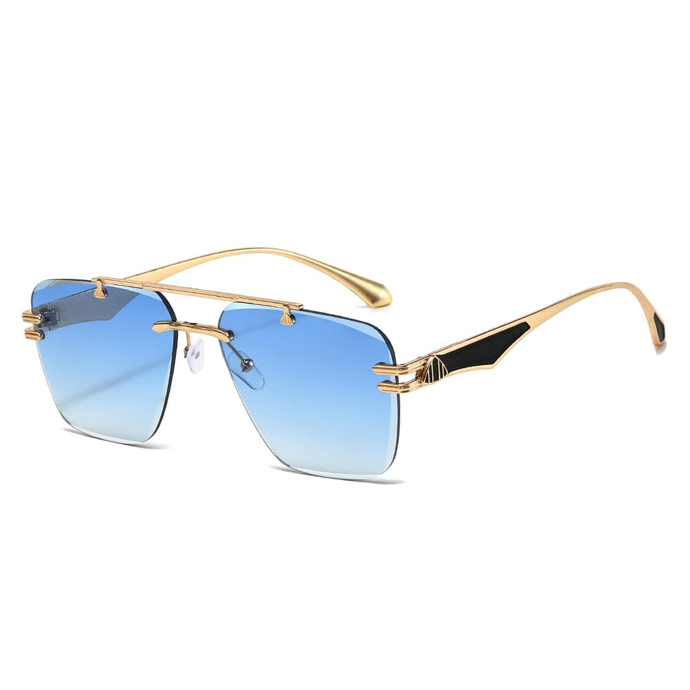 New style frameless sunglasses with gradient shades, metallic texture, painted sunshades