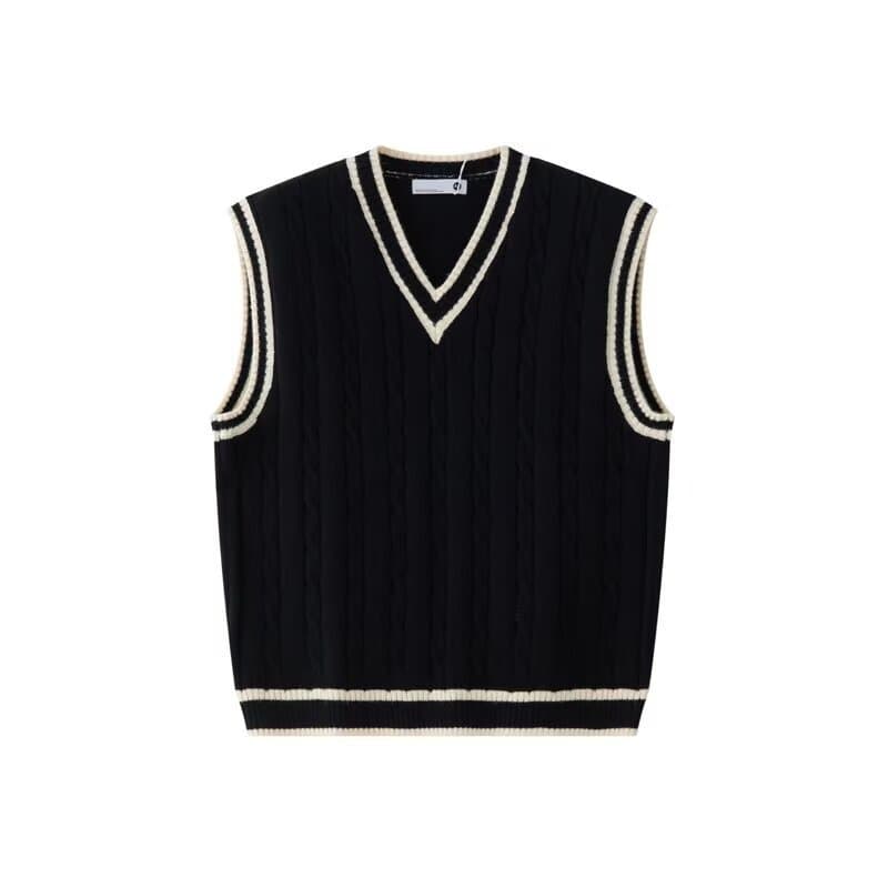 Men's Clothing College Style Neck Knitted Vest Men's Autumn And Winter American Retro Loose Sleeveless Sweater Vest Pullover Waistcoat Jacket