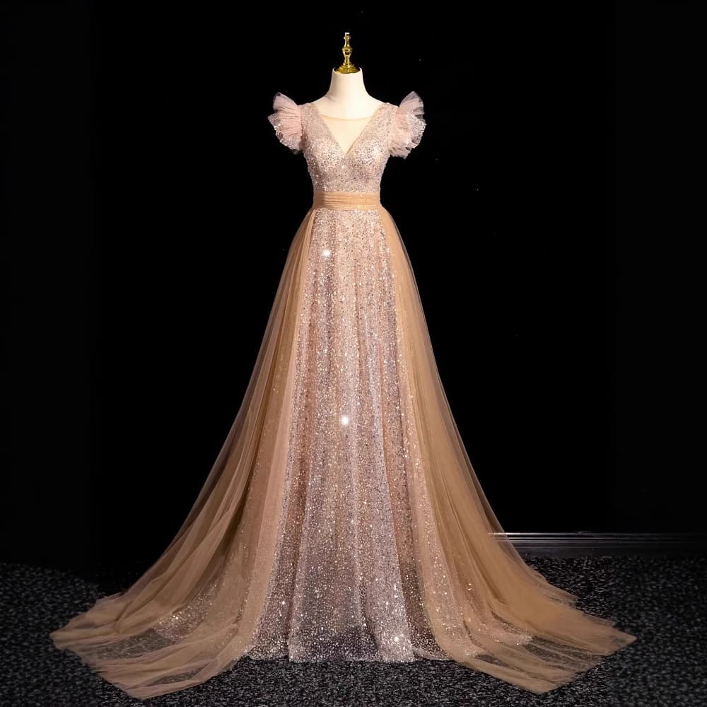 Women's Clothing High End Annual Meeting Sequined V Neck Wedding Dress Host Beautiful Voice Solo Vocal Art Examination