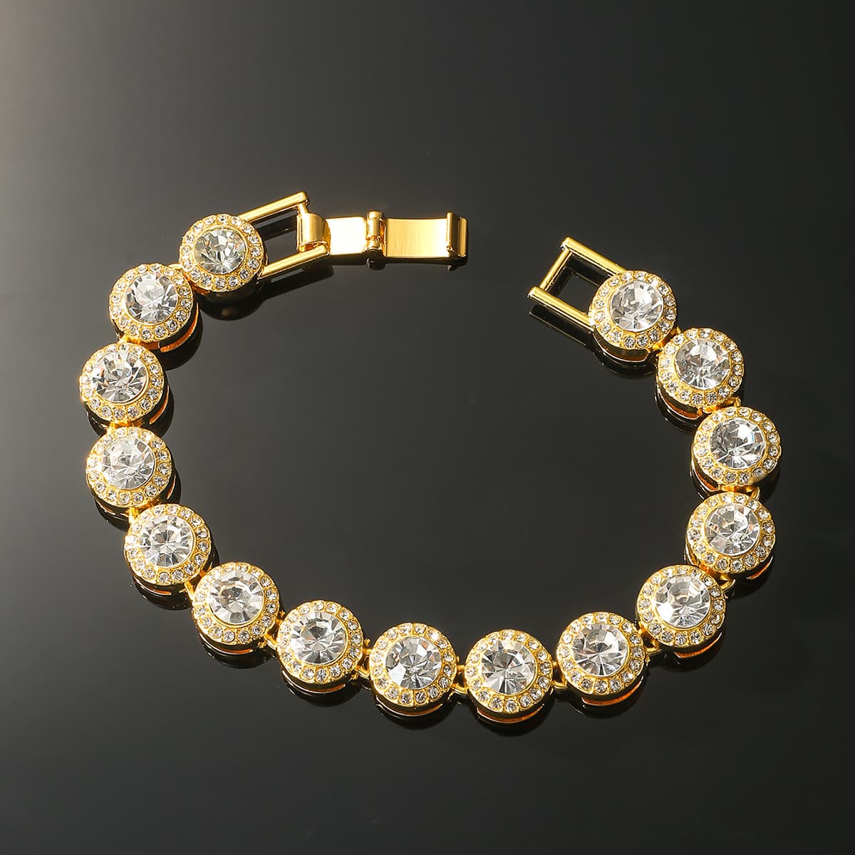 Ensemble de bijoux géométriques hip-hop pour homme, bracelet et collier en alliage incrustés de zircon.