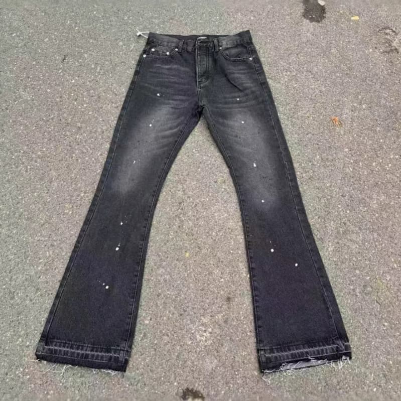 Men's Clothing Washed Ink Splash Tassel Destroyed Flared Jeans Men's Vibe Niche Three Dimensional Tailoring Trousers
