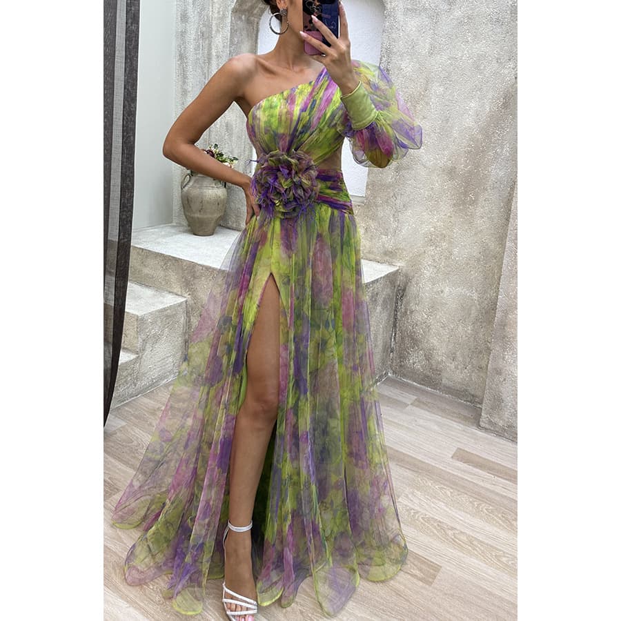 Women’s Clothing Women's Party Mesh Diagonal Shoulder Dress INS Casual Fashion Dress