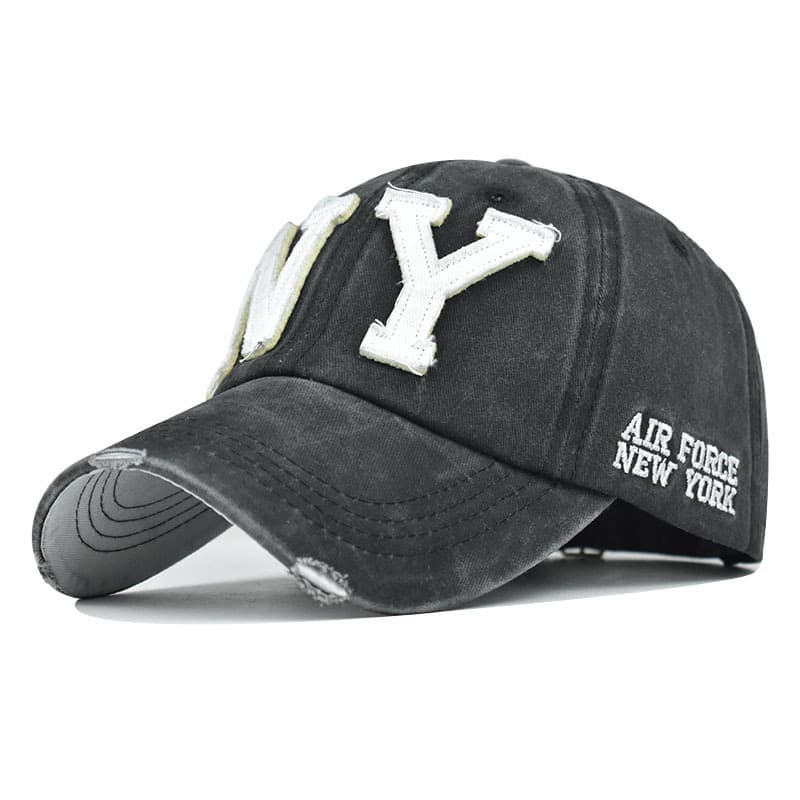 Washed color matching NY cotton baseball cap cartoon embroidery large embroidery stitching distressed duckbill cap