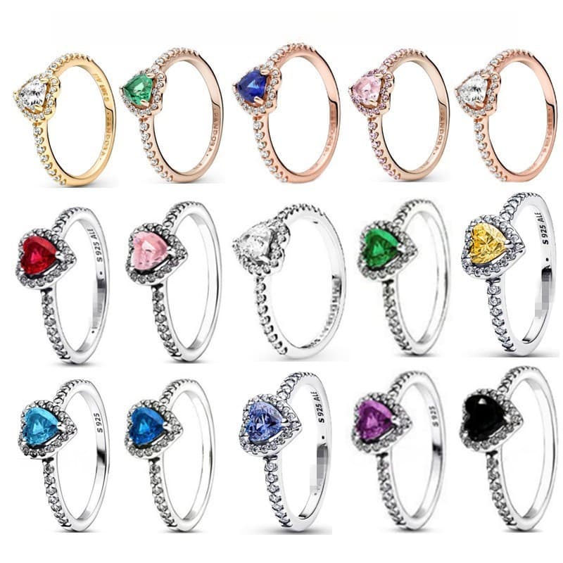 Panjia Duola Copper Silver Plated Noble Series Red Pink White Heart Ring
