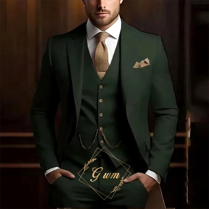 Ensemble de costume 3 pièces premium pour homme - Coupe slim, blazer de mariage et de cérémonie avec gilet et pantalon