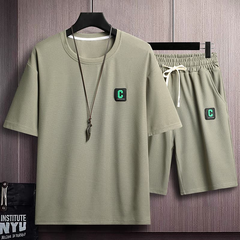 Men's Clothing Waffle Short Sleeved T Shirt Men's Summer Ice Silk Shorts Short Sleeved T Shirt Casual Sports Large Size Suit Men's Clothing Trend