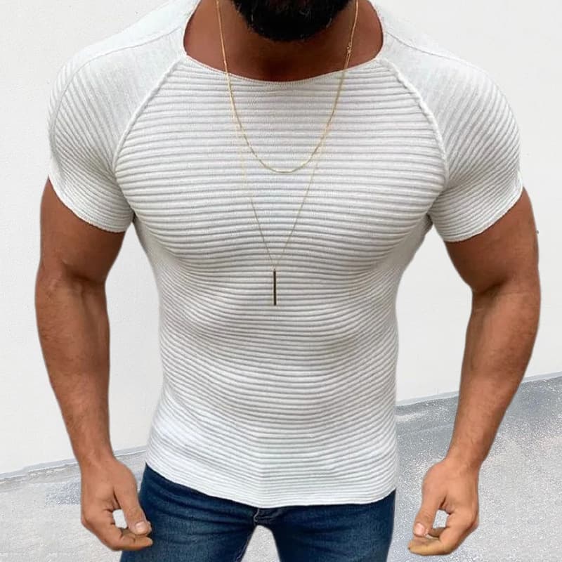Men's solid color sweater white round neck slim fit t-shirt