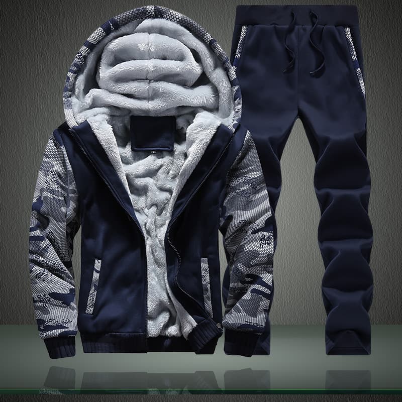 Men's clothing Winter plus fleece hooded hoodie two sets of casual sports cross-border camouflage long sleeve cardigan hoodie