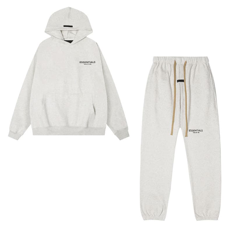 Sweat-shirt ample à double ligne FOG ESSENTIALS Saison 8 avec lettres floquées au dos, en éponge à capuche