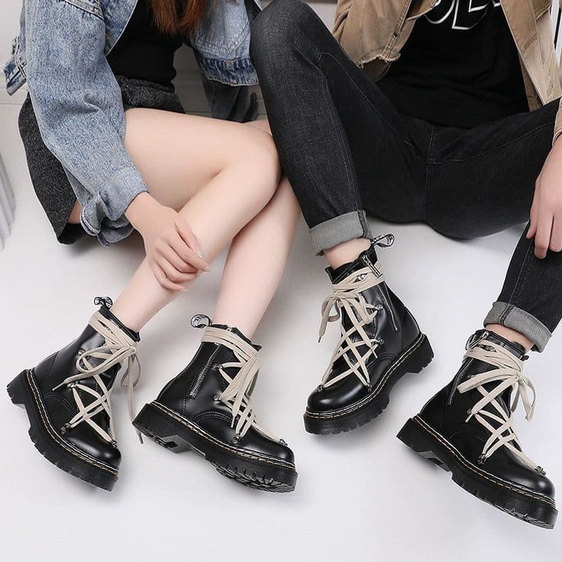 RO Dark Martin Men's Women's Trendy High Top Motorcycle Work for Autumn and Winter Versatile Interior Height Increasing