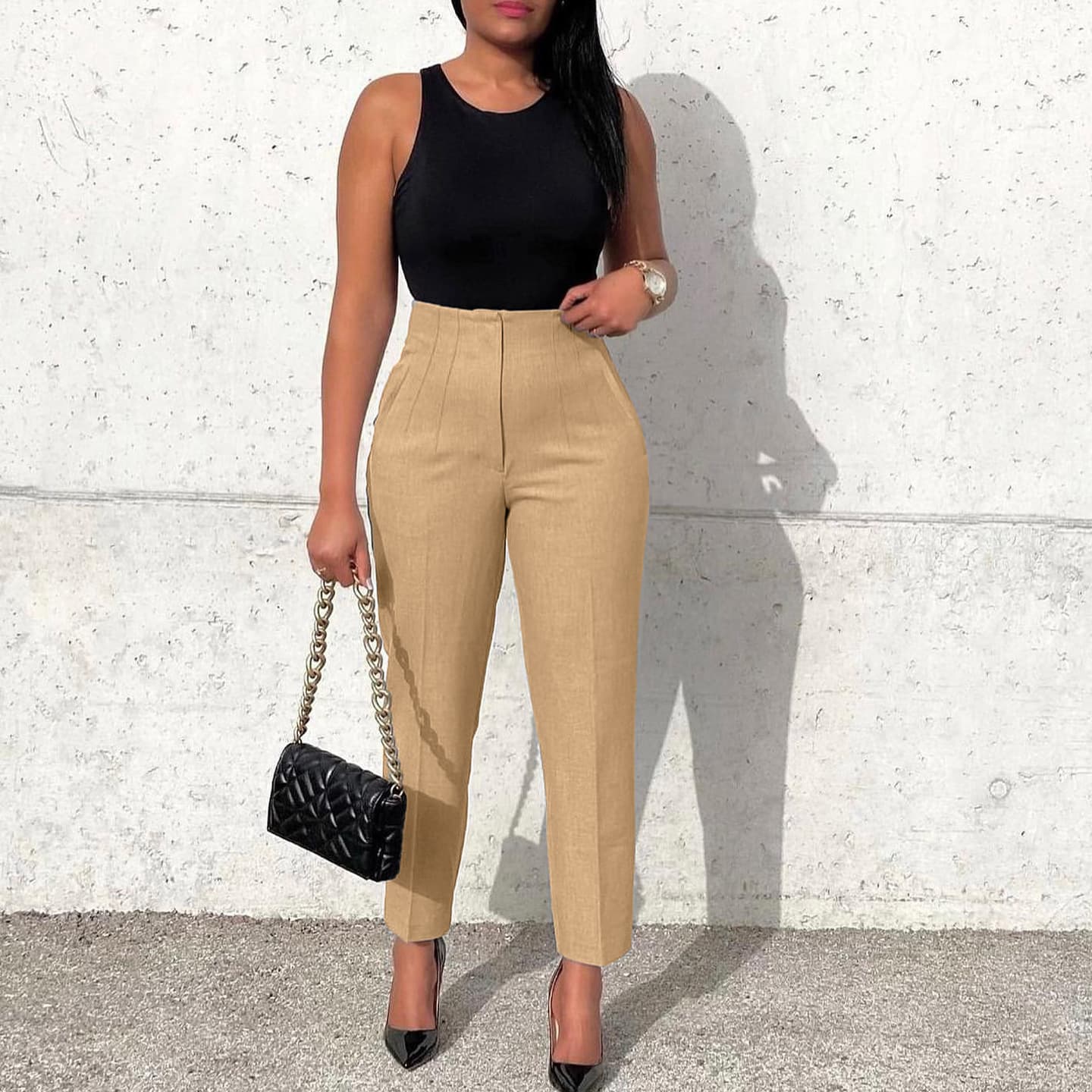 Women's Plus Size Fashion Elegant Casual Slim High Waist Solid Color Suit Pants